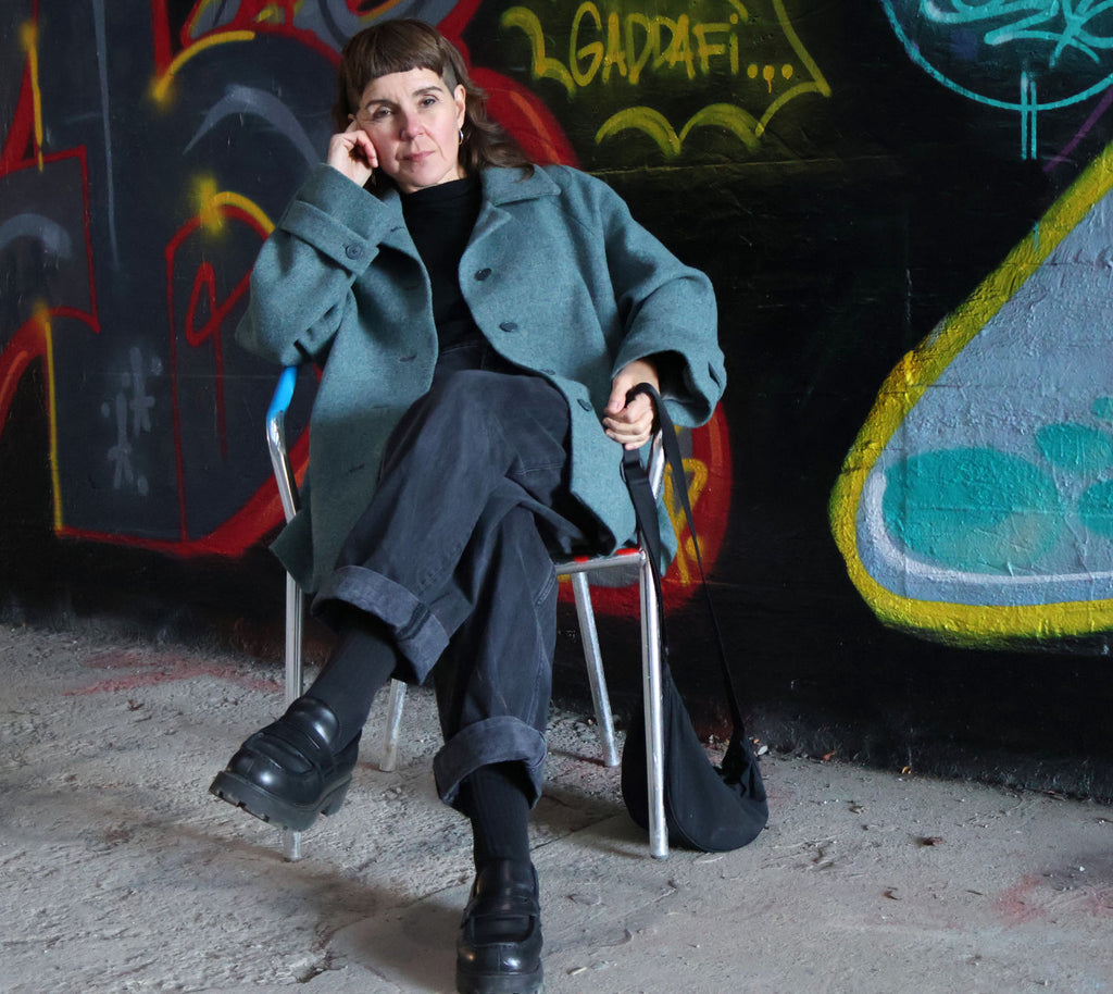 Nähbeispiel aus unserer recycelten Wolle als Mantel No81 von Trendschnitt