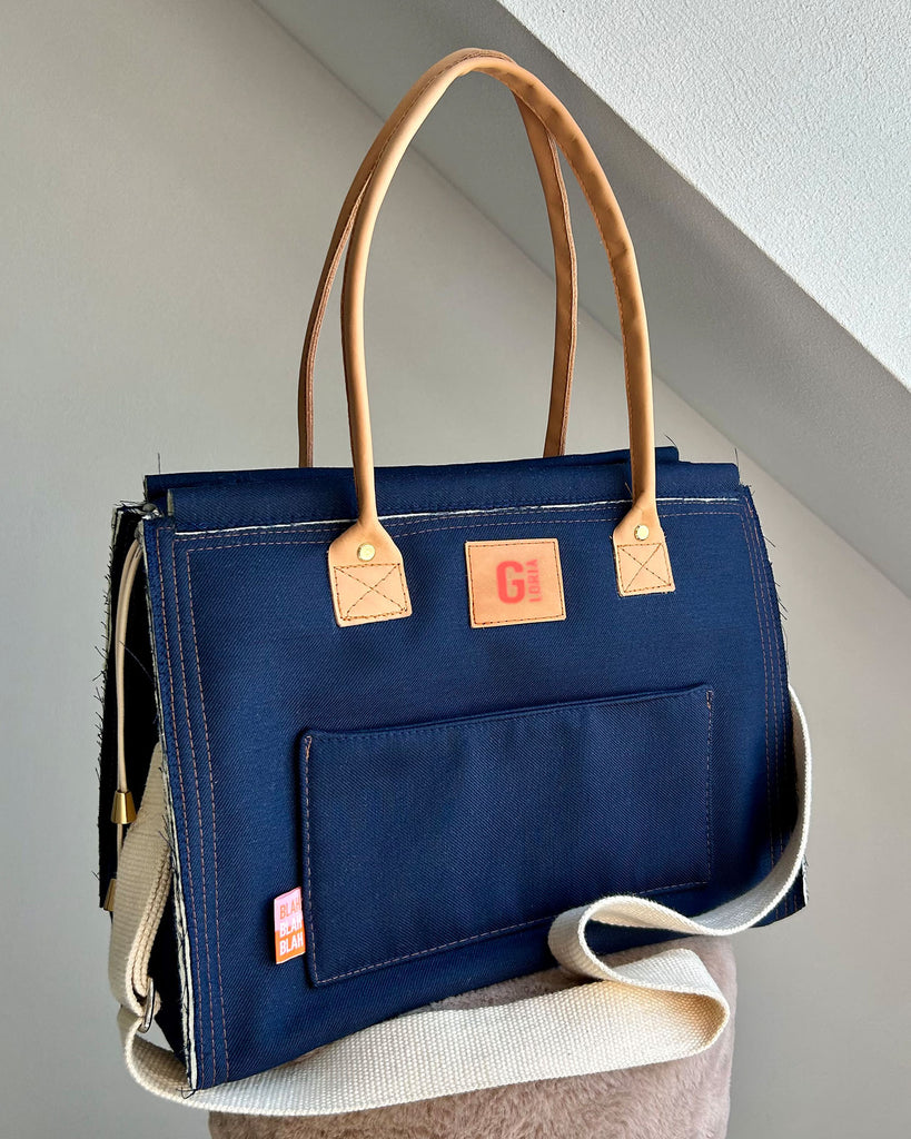 Nähbeispiel aus unserem Techno-Denim als Tasche