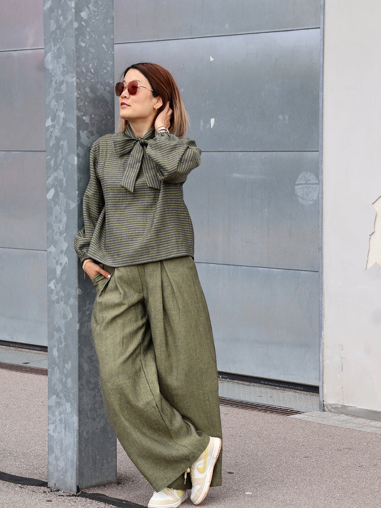 Nähbeispiel aus unserem Wolle-Leinen-Mix als Bluse und Hose 