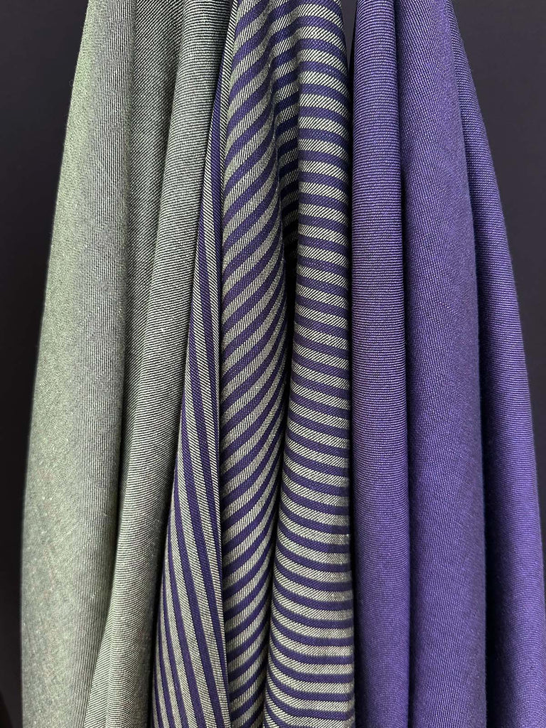 Kombinationsmöglichkeit von unserem Wolle-Leinen-Mi in den Farben Lila und LIndgrün 