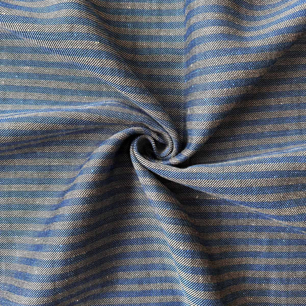 Produktfoto vom Wolle-Leinen-Mix als Streifen in Beige und Blau