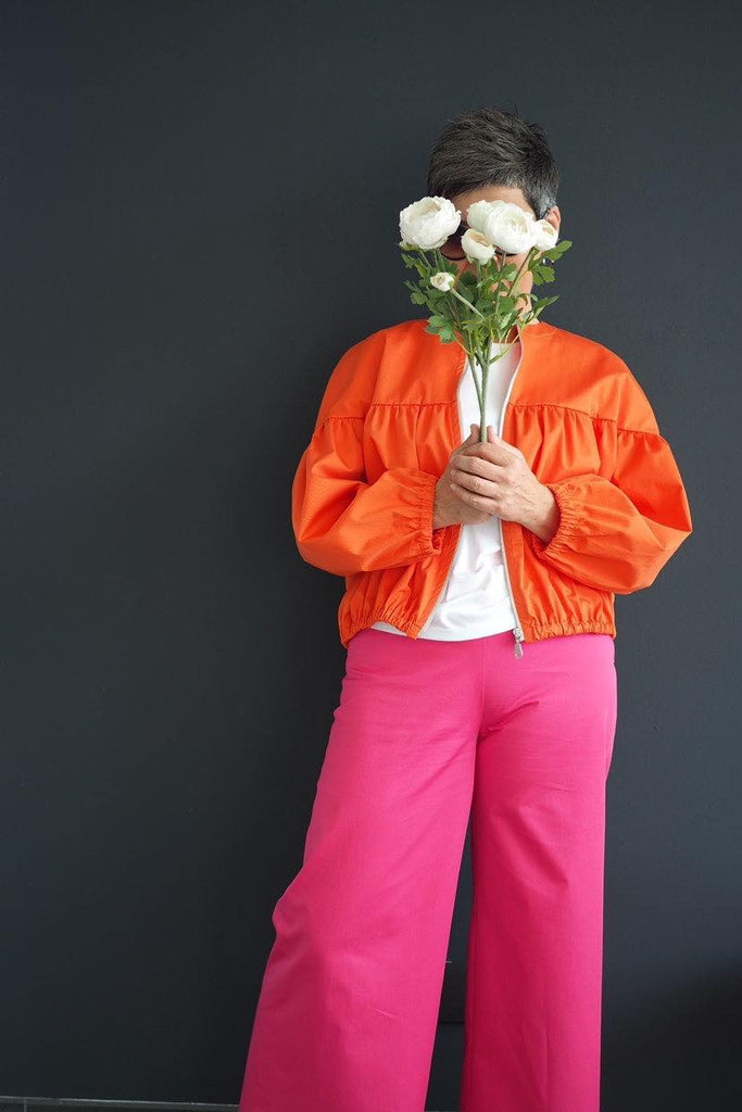 Nähbeispiel von unserem Cotton Stretch  in Pink und Orange